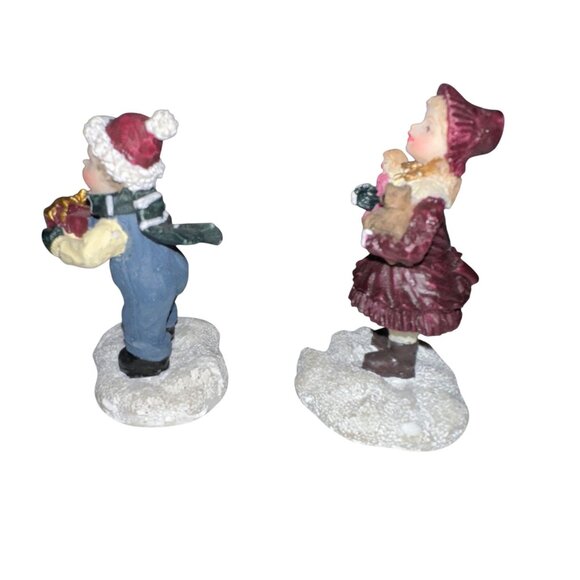 Vtg 2000 Village Square Dancing Couple Children 3 Pc Figurine Mervyn Christmas - Picture 9 of 12